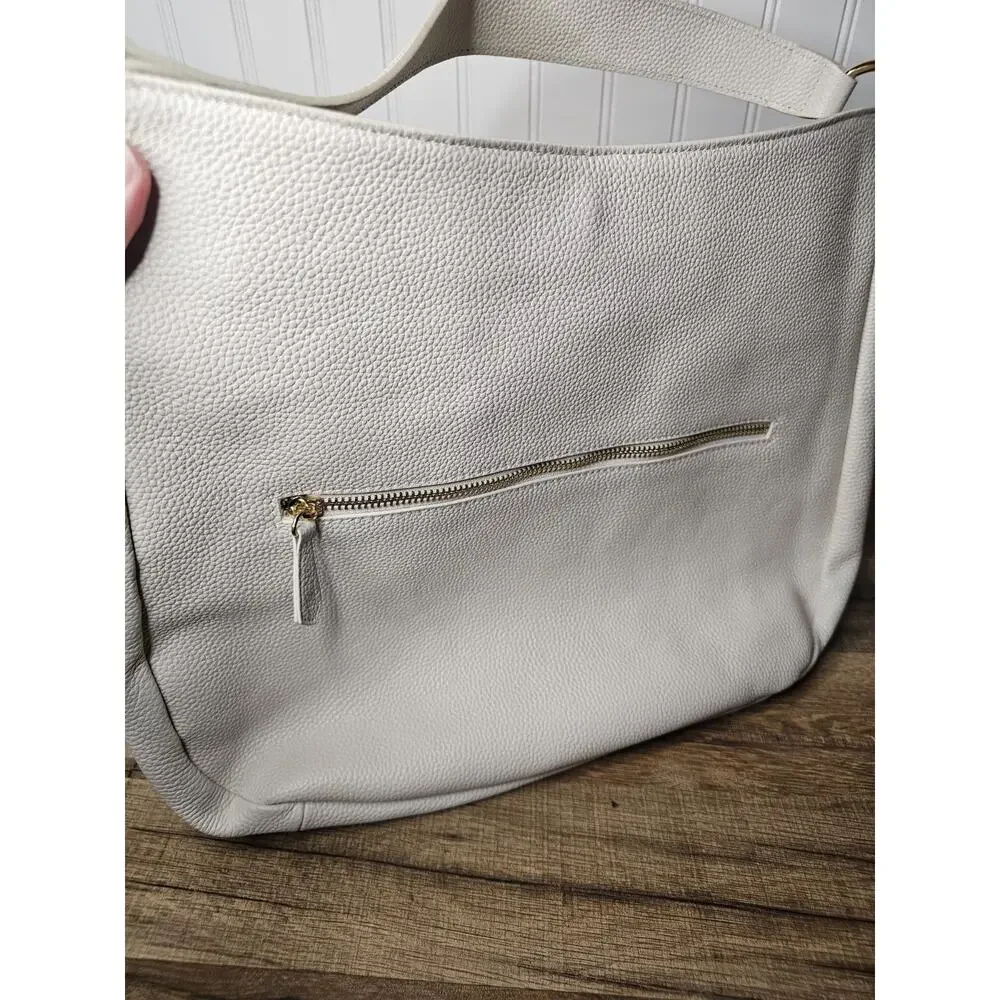 Laggo Leather Shoulder Bag Hobo Cream‎ White Expandable